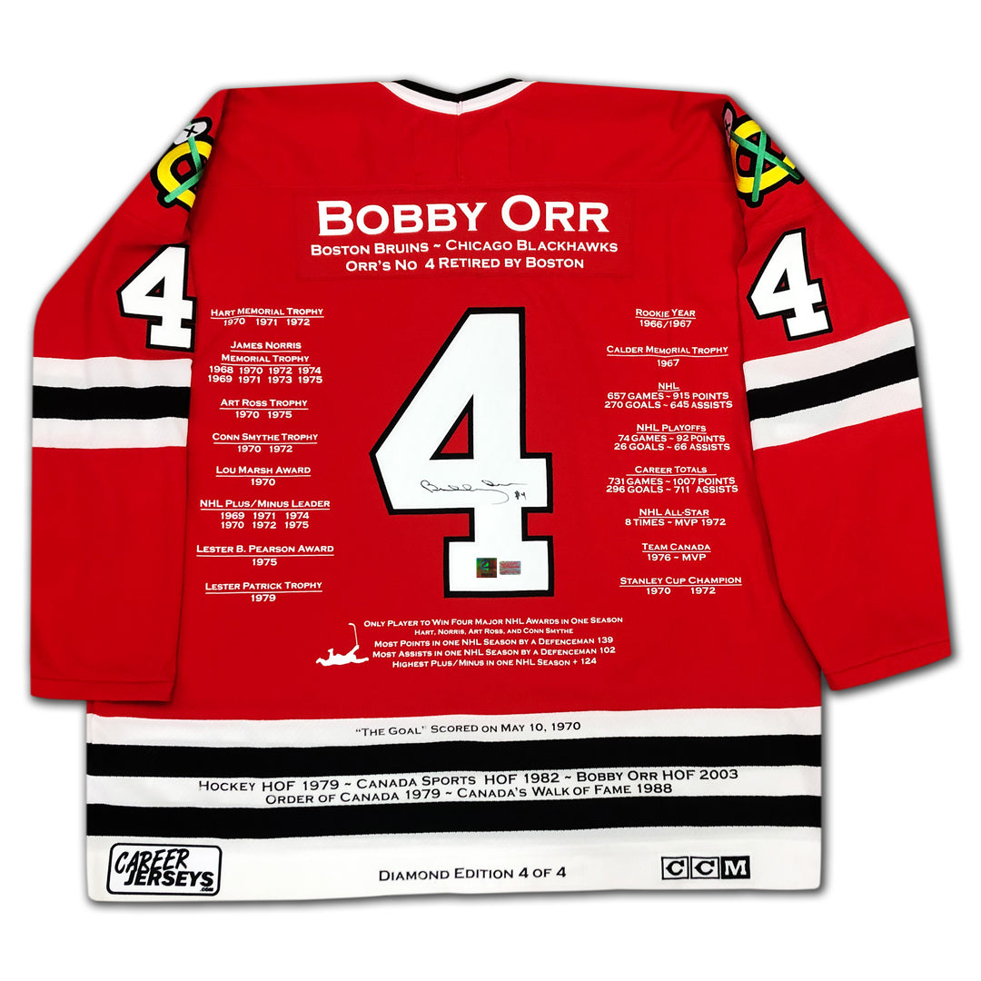Bobby Orr Career Jersey Red Diamond Edition 4 Of 4 Signed - Chicago Blackhawks, Chicago Blackhawks, NHL, Hockey, Autographed, Signed, CJPCH32889