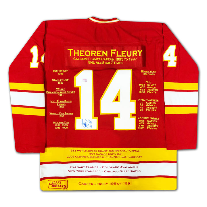 Theoren Fleury Career Jersey #1 Of 199 Autographed - Calgary Flames, Calgary Flames, NHL, Hockey, Autographed, Signed, CJPCH32062