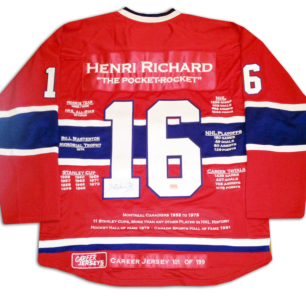 Henri Richard Career Jersey Autographed - Ltd Ed 199 - Montreal Canadiens, Montreal Canadiens, NHL, Hockey, Autographed, Signed, CJCJH30009