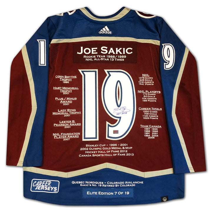 Joe Sakic Career Jersey Burgundy Elite Edition Of 19 Signed Colorado Avalanche, Colorado Avalanche, NHL, Hockey, Autographed, Signed, CJCJH32941