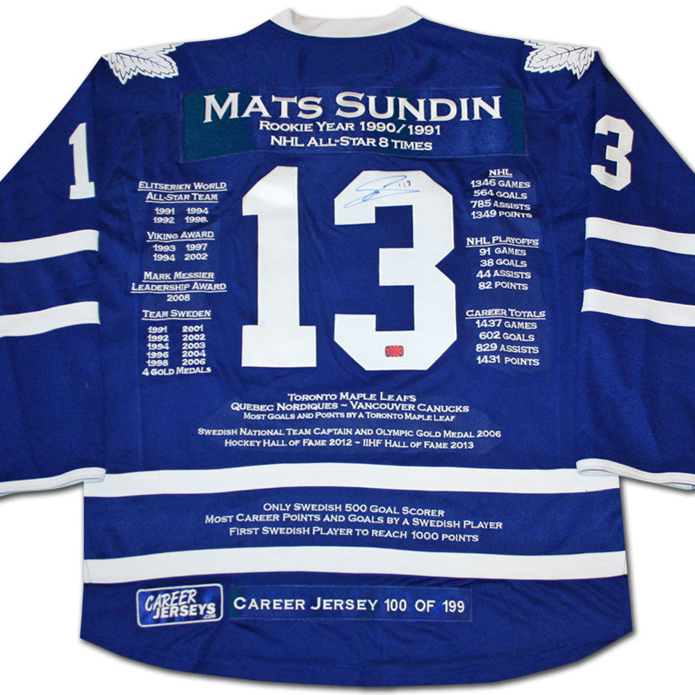 Mats Sundin Career Jersey Autographed - Ltd Ed 199 - Toronto Maple Leafs, Toronto Maple Leafs, NHL, Hockey, Autographed, Signed, CJCJH30016