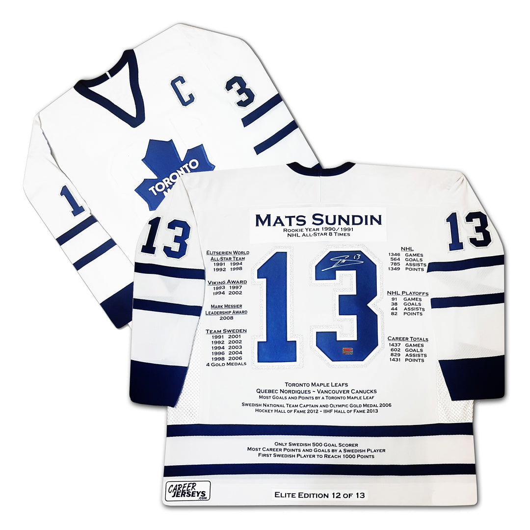 Mats Sundin Career Jersey Signed Elite Edition Of 13 Toronto Maple Leafs, Toronto Maple Leafs, NHL, Hockey, Autographed, Signed, CJCJH32666