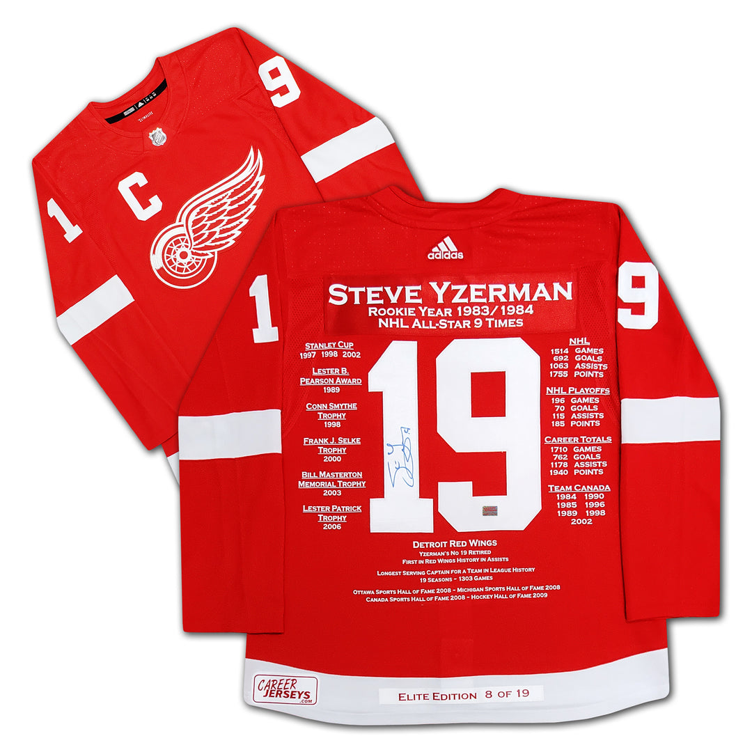Steve Yzerman Career Jersey Red Elite Edition Of 19 Autographed Detroit, Detroit Red Wings, NHL, Hockey, Autographed, Signed, CJCJH32851