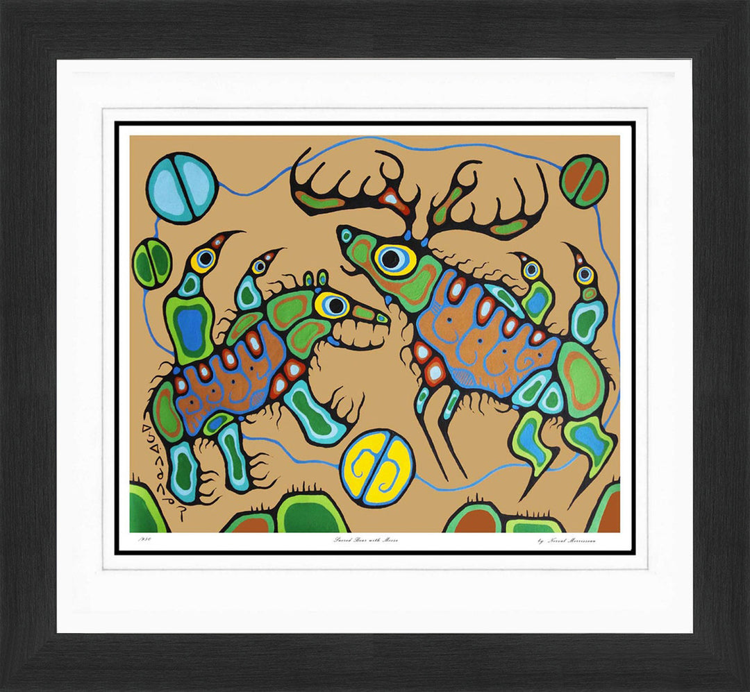 Norval Morrisseau "Sacred Bear With Moose" Framed Art Print Limited Edition, Native Canadian, Native Art, Art, Collectibile Memorabilia, AAAPA32918
