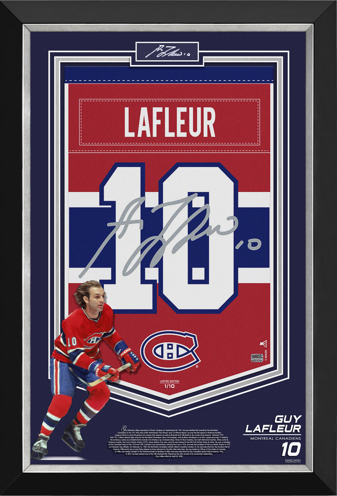 Guy Lafleur Framed Arena Banner Limited Edition #1 Of 10 Cut Signature, Montreal Canadiens, NHL, Hockey, Autographed, Signed, AAABH33029