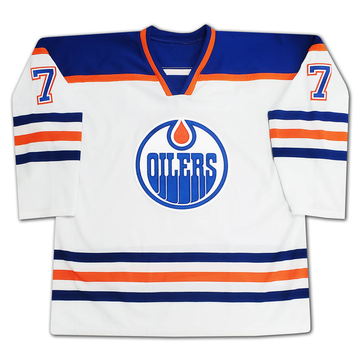 Paul Coffey Autographed White Edmonton Oilers Jersey, Edmonton Oilers, NHL, Hockey, Autographed, Signed, AAAJH32669