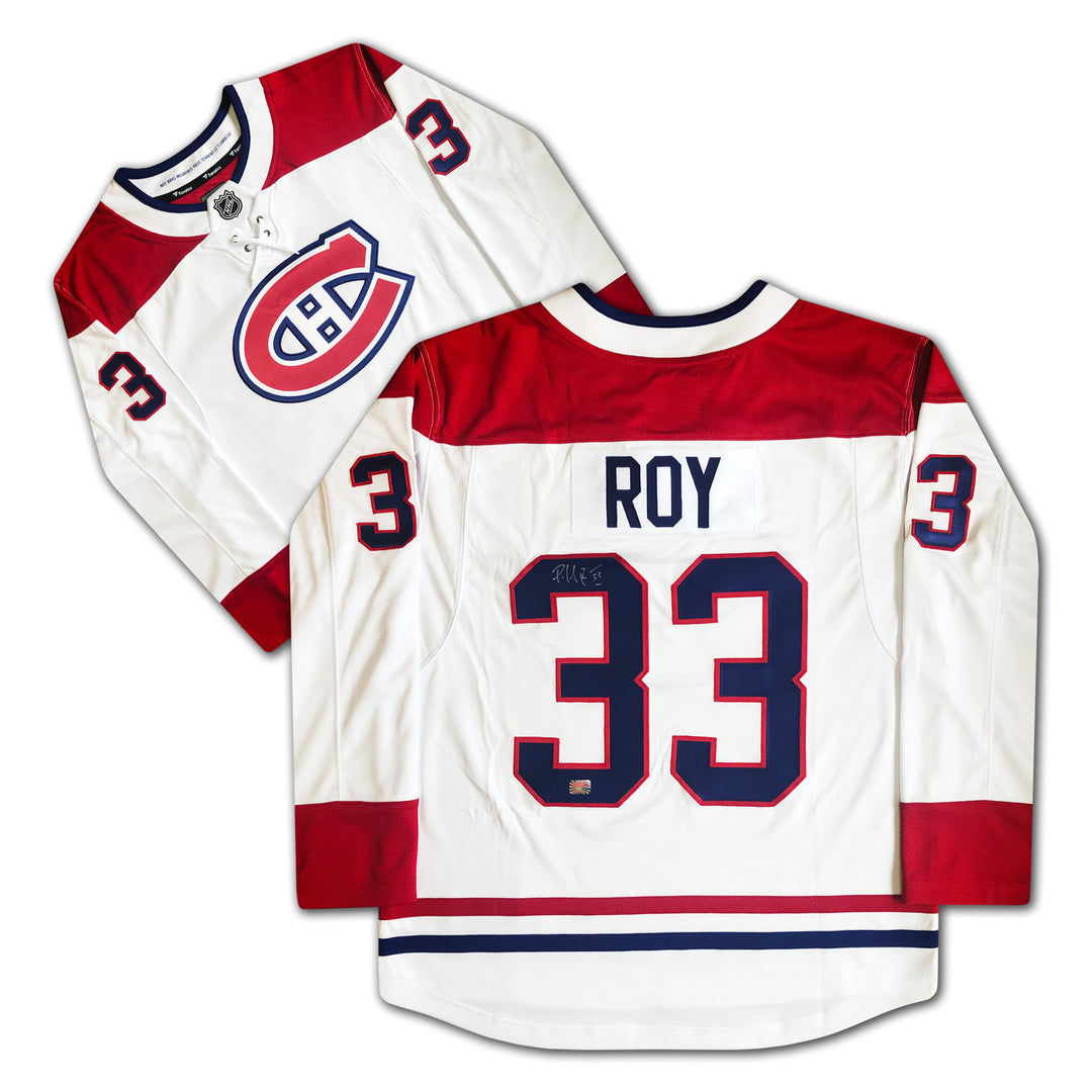 Patrick Roy Autographed White Montreal Canadiens Jersey, Montreal Canadiens, NHL, Hockey, Autographed, Signed, AAAJH32804