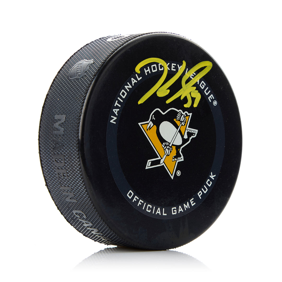 jake guentzel autographed pittsburgh penguins official game puck