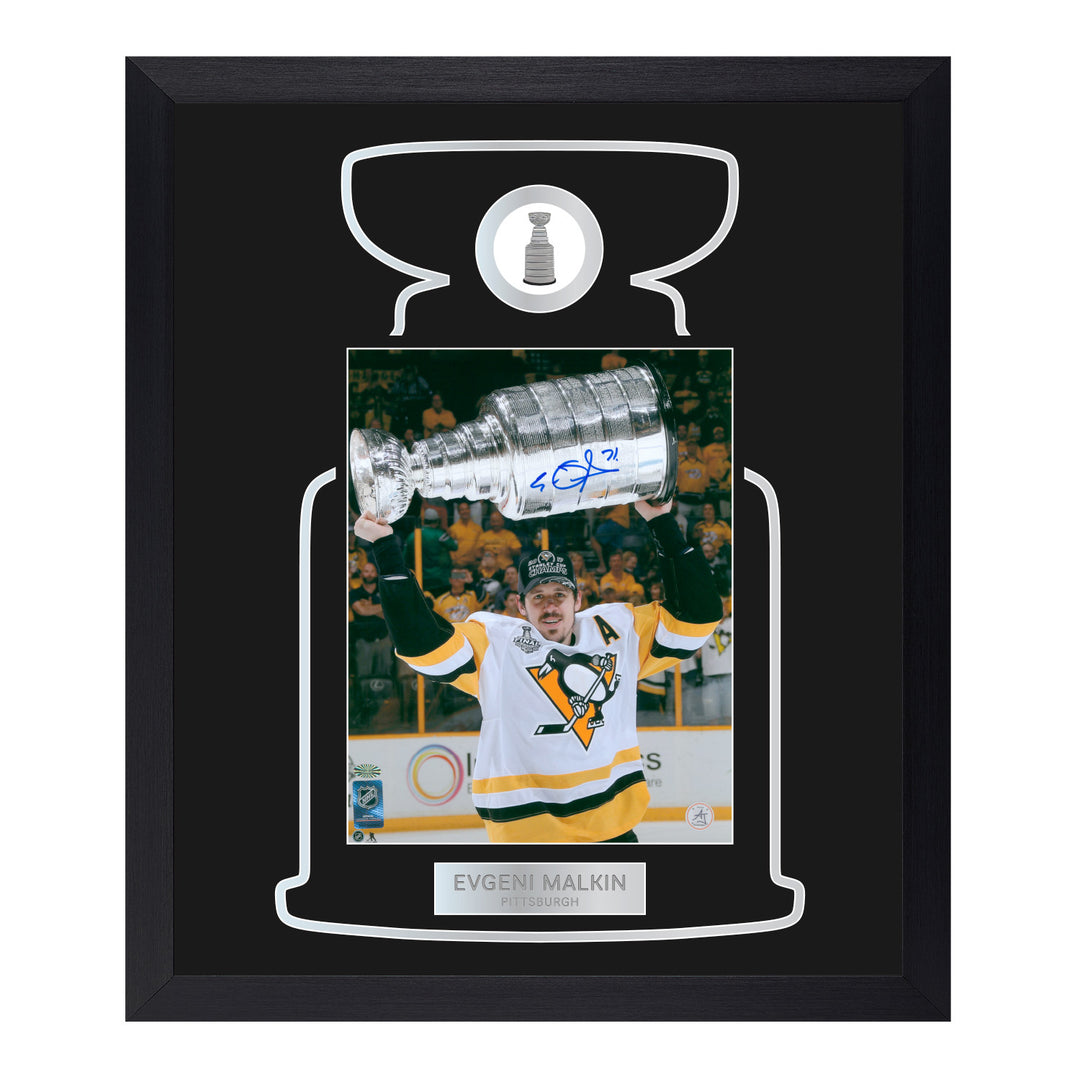 evgeni malkin autographed pittsburgh penguins cup champion 23x27 frame