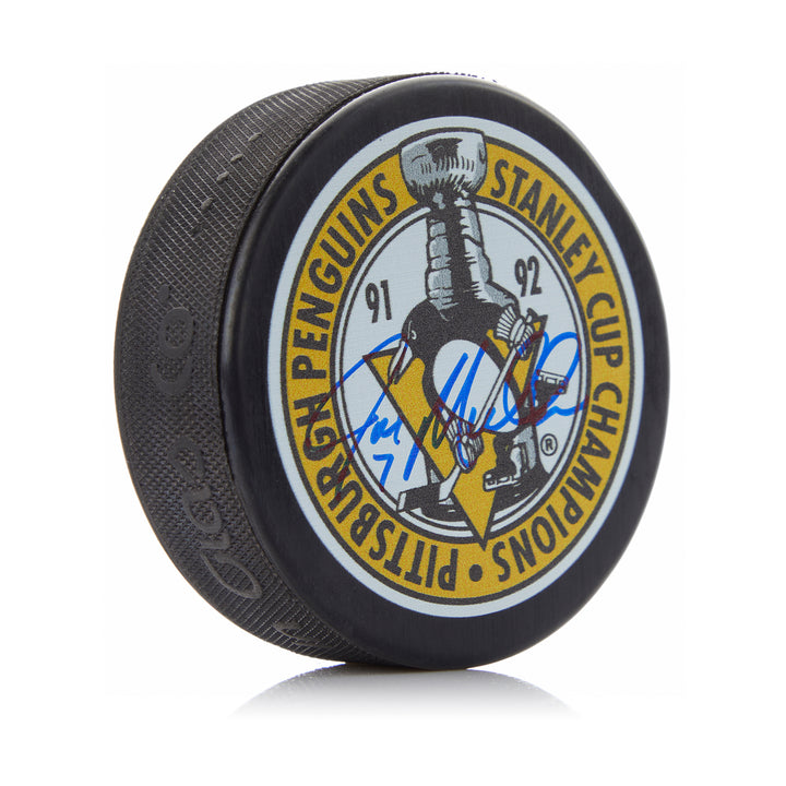 joe mullen autographed 1992 pittsburgh penguins cup puck