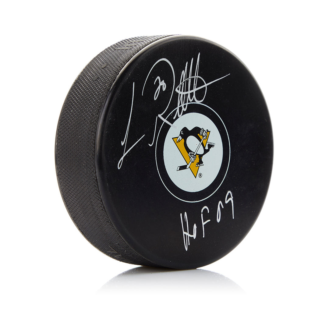luc robitaille autographed pittsburgh penguins puck with hof note