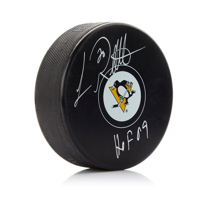 luc robitaille autographed pittsburgh penguins puck with hof note