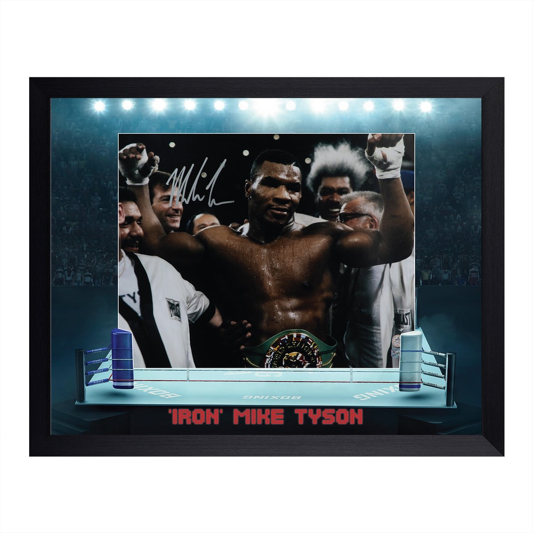 mike tyson autographed championship belt boxing ring 26x32 frame