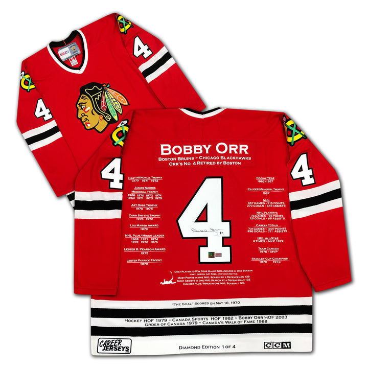 Bobby Orr Career Jersey Red Diamond Edition 1 Of 4 Signed - Chicago Blackhawks, Chicago Blackhawks, NHL, Hockey, Autographed, Signed, CJPCH32886