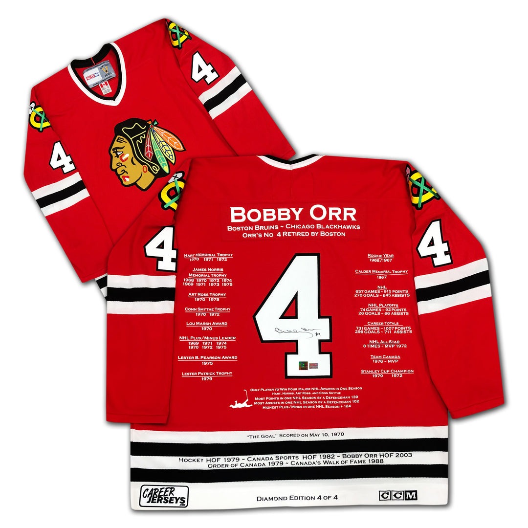 Bobby Orr Career Jersey Red Diamond Edition 4 Of 4 Signed - Chicago Blackhawks, Chicago Blackhawks, NHL, Hockey, Autographed, Signed, CJPCH32889