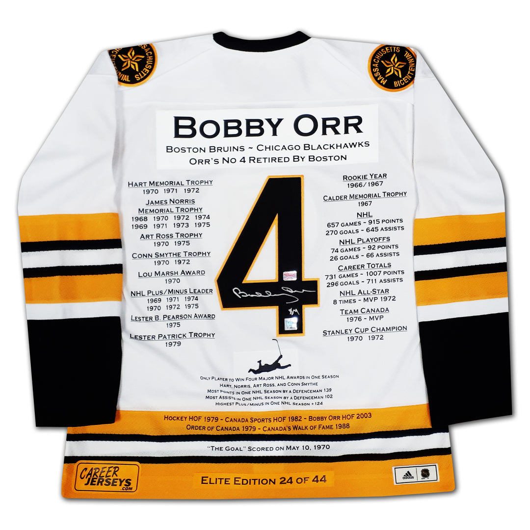 Bobby Orr Signed Career Jersey White Boston Elite Edition Of 44, Boston Bruins, NHL, Hockey, Autographed, Signed, CJCJH32903