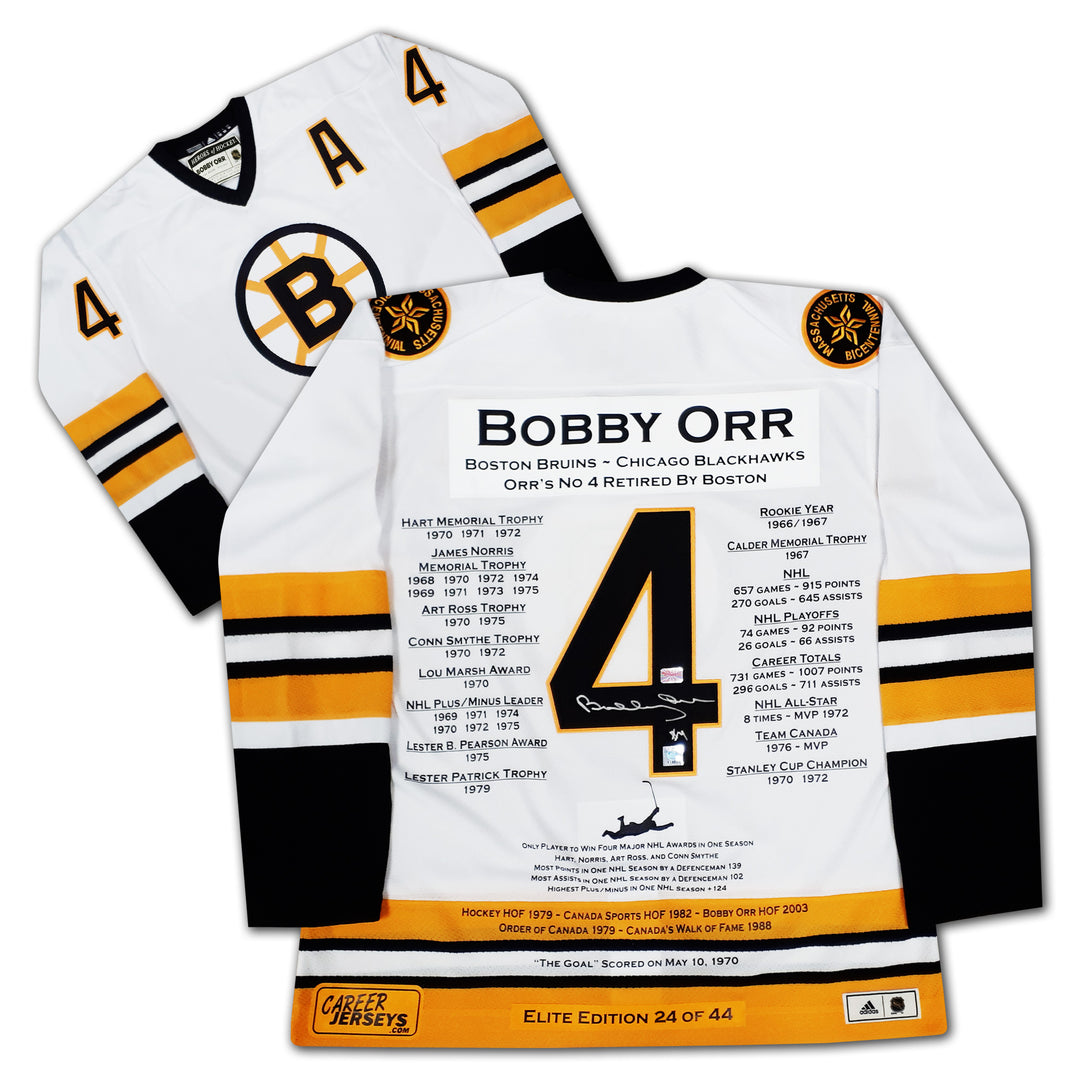 Bobby Orr Signed Career Jersey White Boston Elite Edition Of 44, Boston Bruins, NHL, Hockey, Autographed, Signed, CJCJH32903