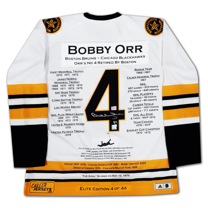 Bobby Orr Career Jersey White Elite Edition #4/44 Signed - Boston Bruins, Boston Bruins, NHL, Hockey, Autographed, Signed, CJPCH32905