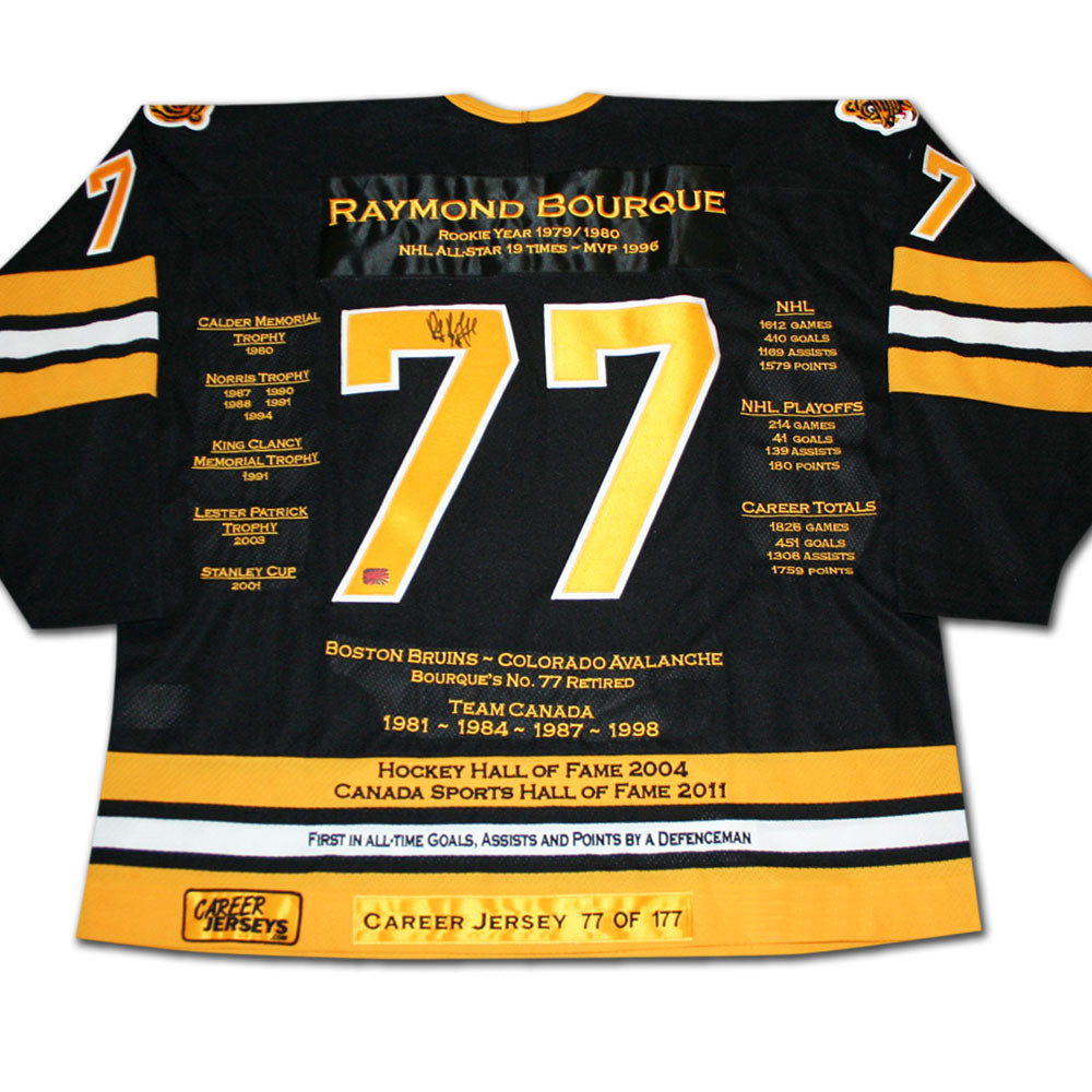 Ray Bourque Career Jersey #77 Of 177 Autographed - Boston Bruins, Boston Bruins, NHL, Hockey, Autographed, Signed, CJPCH30091