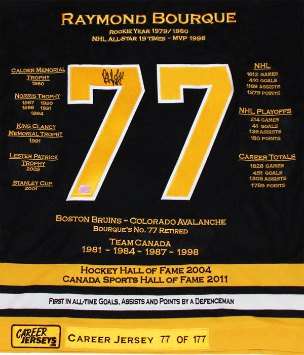 Raymond Bourque Career Jersey #1 Of 177 Autographed - Boston Bruins, Boston Bruins, NHL, Hockey, Autographed, Signed, CJPCH32057