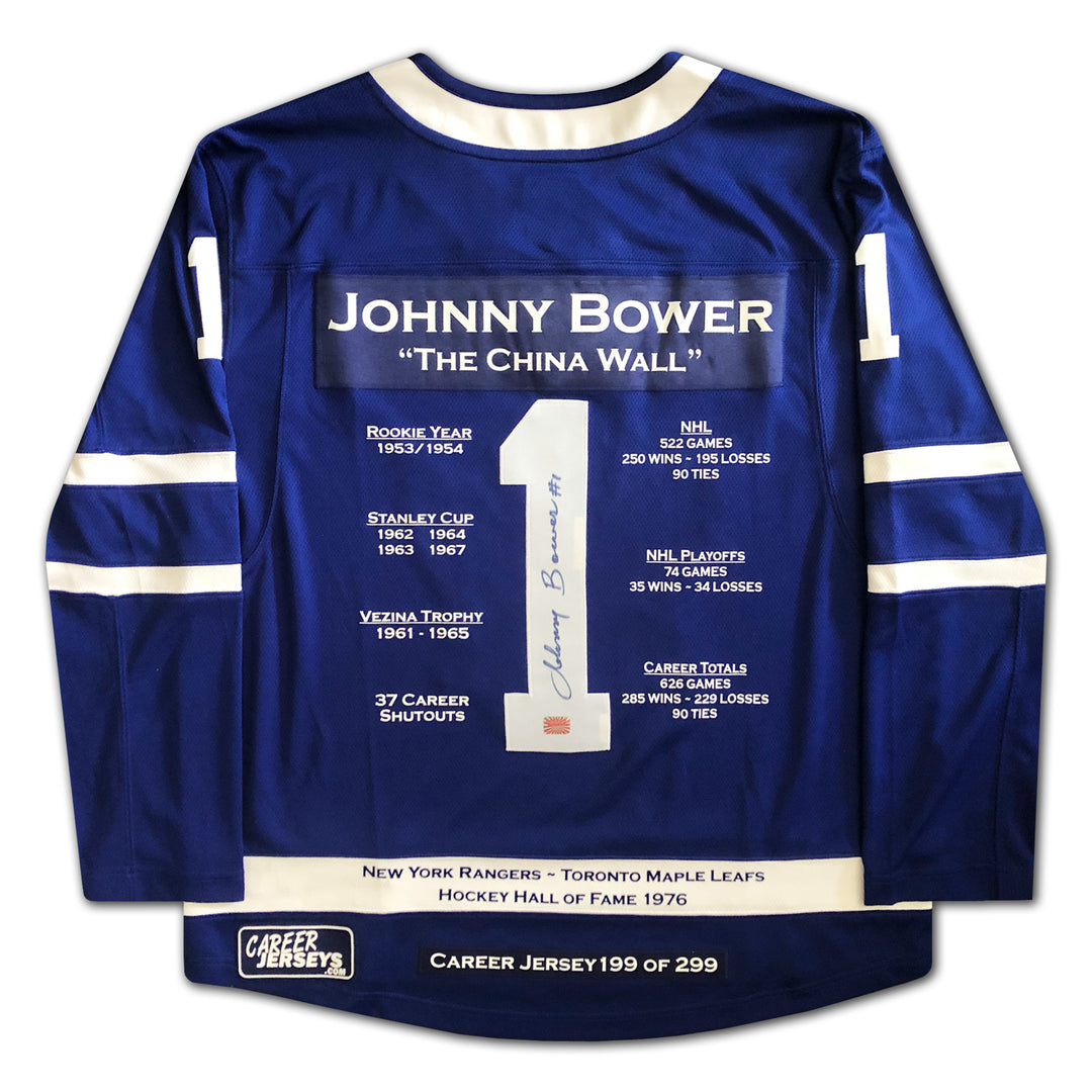 Johnny Bower Career Jersey Signed - Ltd Ed 299 - Toronto Maple Leafs, Toronto Maple Leafs, NHL, Hockey, Autographed, Signed, CJCJH30012