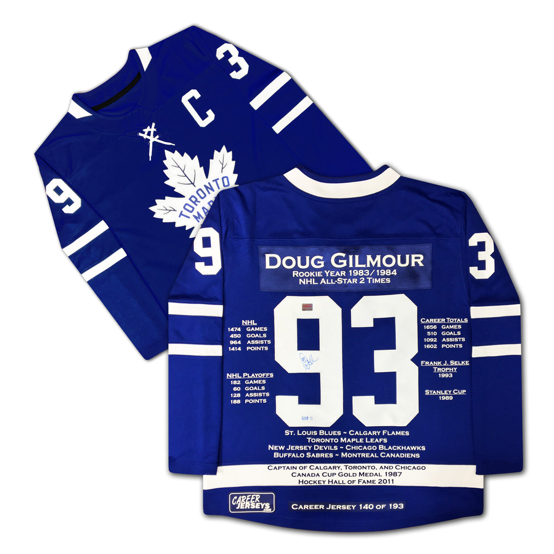 Doug Gilmour Career Jersey Autographed - Ltd Ed 193 - Toronto Maple Leafs, Toronto Maple Leafs, NHL, Hockey, Autographed, Signed, CJCJH30004