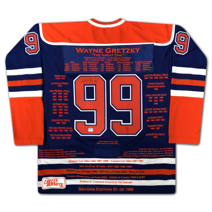 Wayne Gretzky Blue Career Jersey Second Edition /199 - Uda  - Signed, Edmonton Oilers, NHL, Hockey, Autographed, Signed, CJCJH32677