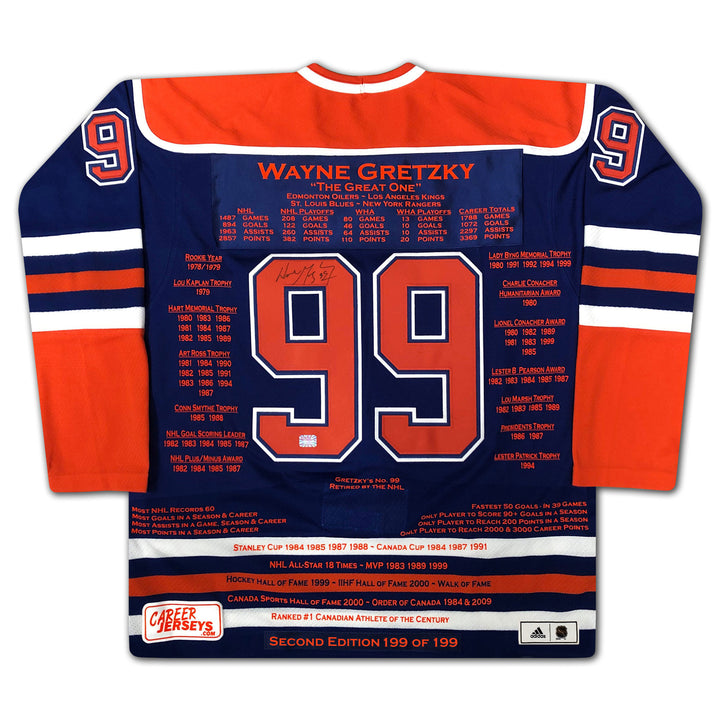 Wayne Gretzky Career Jersey Ltd Edition 199/199 - Uda Signed - Edmonton Oilers, Edmonton Oilers, NHL, Hockey, Autographed, Signed, CJPCH32803