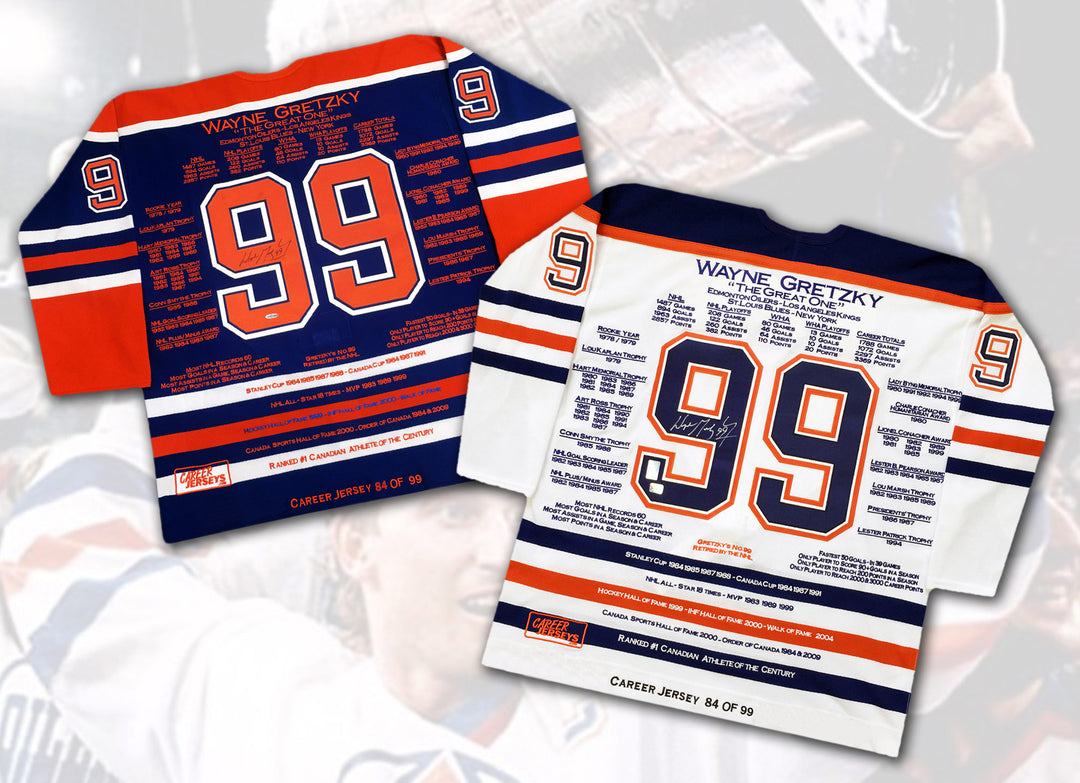 Wayne Gretzky Career Jerseys Pair Matching Ltd Ed 84 Of 99 Cup Year - Signed, Edmonton Oilers, NHL, Hockey, Autographed, Signed, CJPCH32658