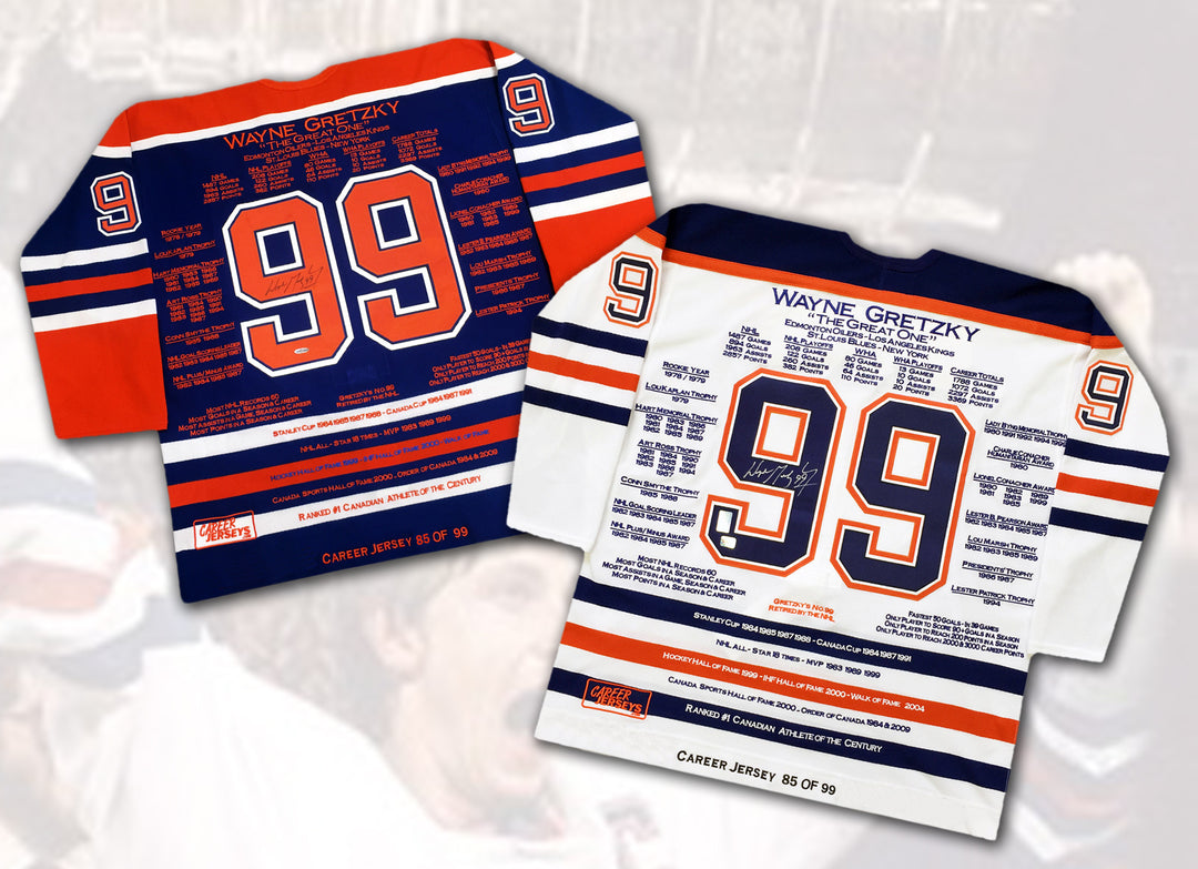 Wayne Gretzky Career Jerseys Pair Matching Ltd Ed 85 Of 99 Cup Year - Signed, Edmonton Oilers, NHL, Hockey, Autographed, Signed, CJPCH32659