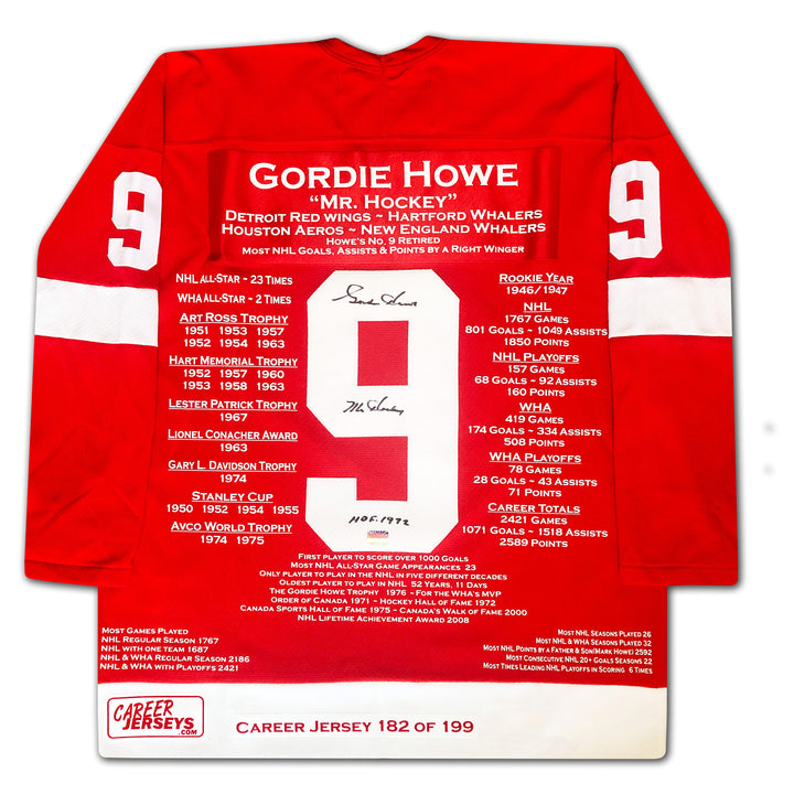 Gordie Howe Career Jersey Autographed - Ltd Ed 199 - Detroit Red Wings, Detroit Red Wings, NHL, Hockey, Autographed, Signed, CJCJH30007