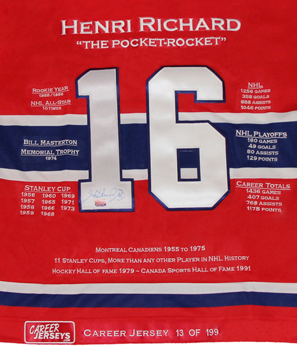 Henri Richard Career Jersey Autographed - Ltd Ed 199 - Montreal Canadiens, Montreal Canadiens, NHL, Hockey, Autographed, Signed, CJCJH30009