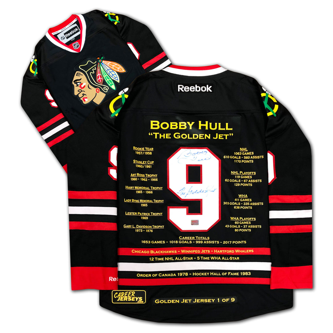 Bobby Hull Black Career Jersey Golden Jet Edition 1/9 Chicago Blackhawks, Chicago Blackhawks, NHL, Hockey, Autographed, Signed, CJPCH32950