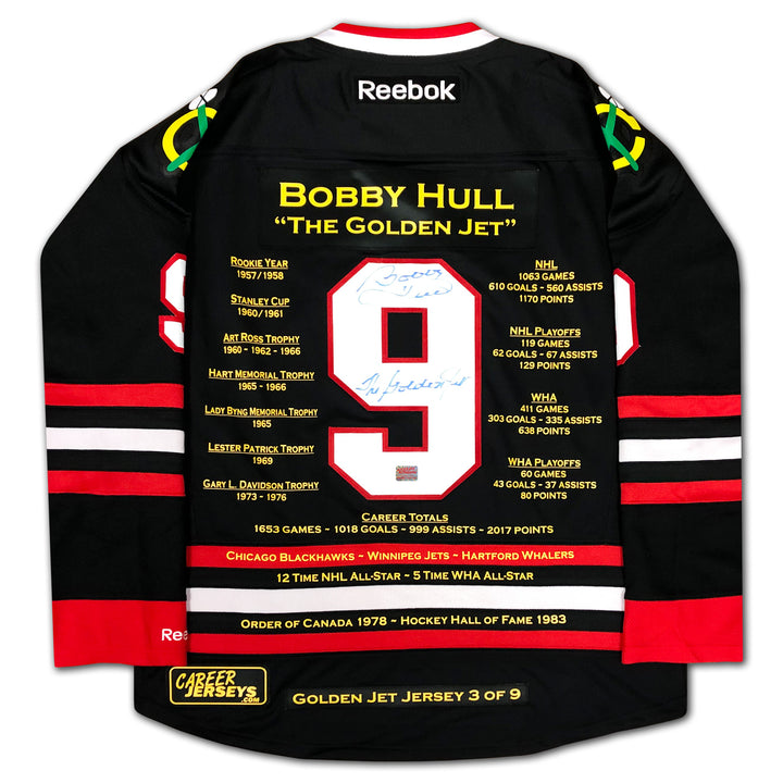 Bobby Hull Black Career Jersey Golden Jet Edition Of 9 Chicago Blackhawks, Chicago Blackhawks, NHL, Hockey, Autographed, Signed, CJCJH32949