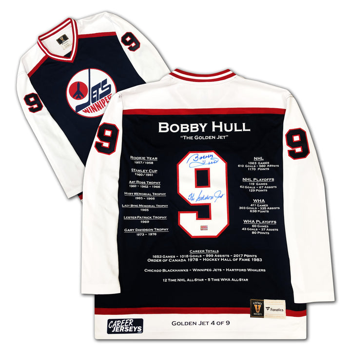Bobby Hull Blue Winnipeg Signed Career Jersey Golden Jet Edition Of 9, Winnipeg Jets, NHL, Hockey, Autographed, Signed, CJCJH32946