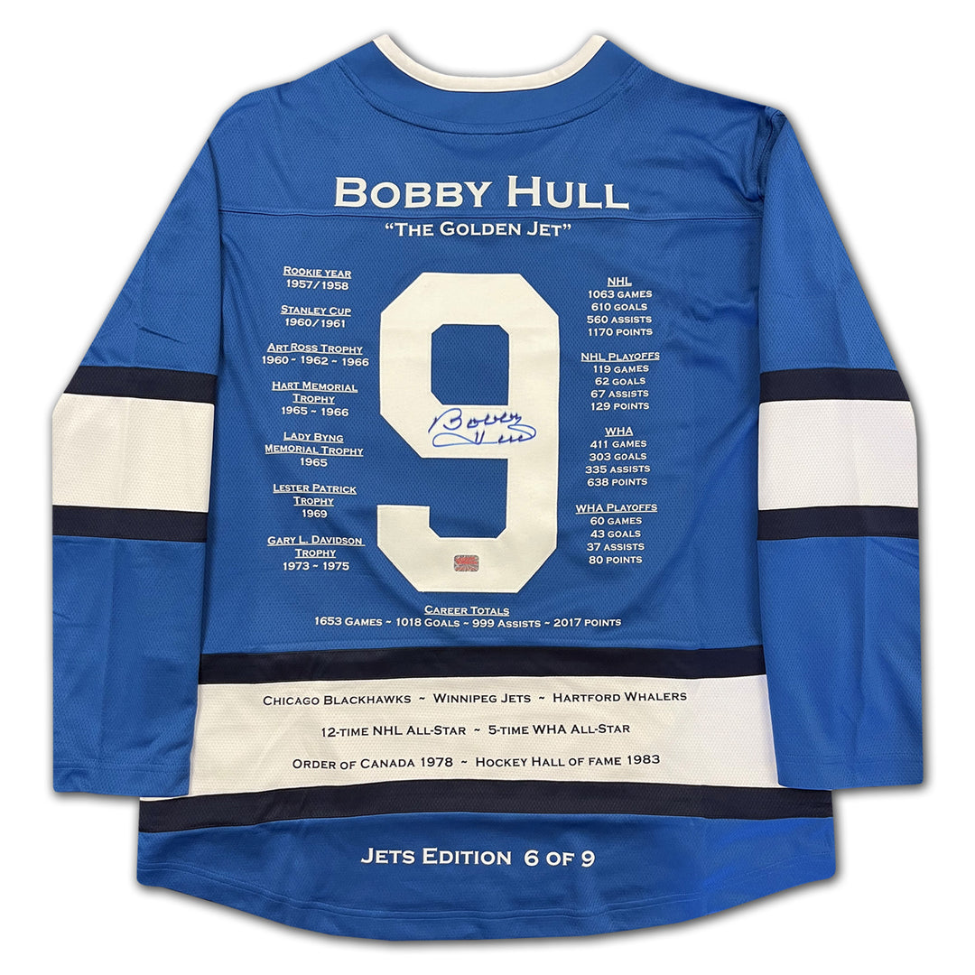 Bobby Hull Signed Career Jersey Winnipeg Jets Edition Of 9, Winnipeg Jets, NHL, Hockey, Autographed, Signed, CJCJH33354