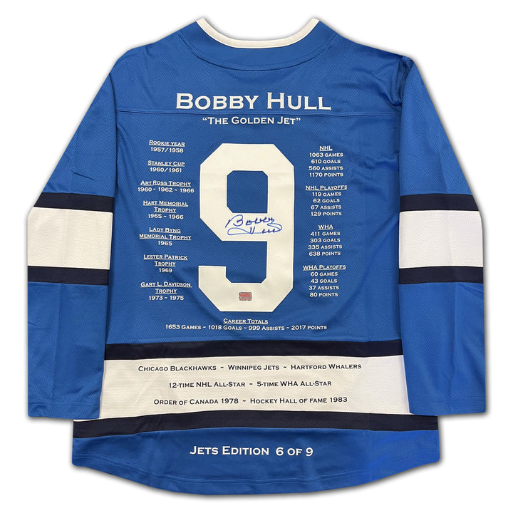 Bobby Hull Signed Career Jersey Winnipeg Jets Edition Of 9, Winnipeg Jets, NHL, Hockey, Autographed, Signed, CJCJH33354