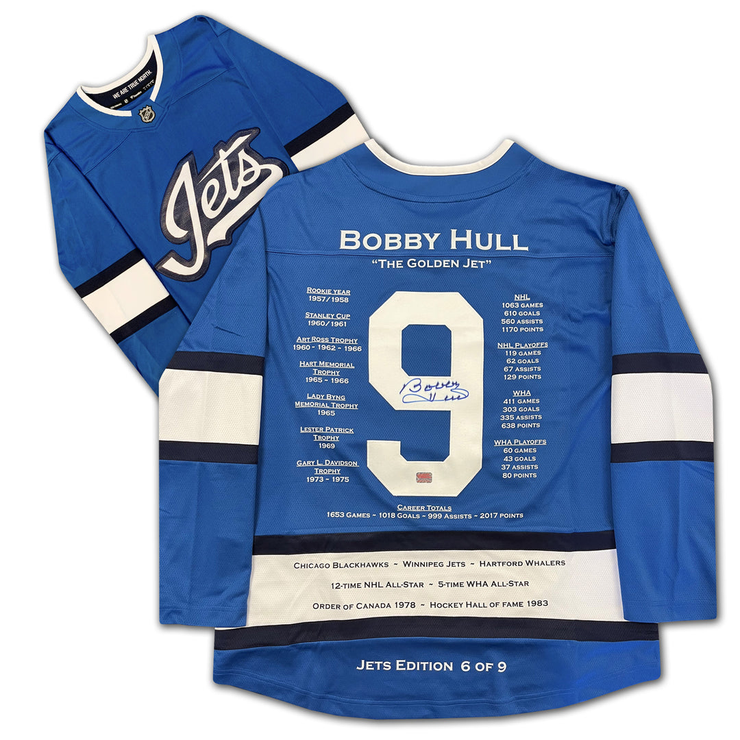 Bobby Hull Signed Career Jersey Winnipeg Jets Edition Of 9, Winnipeg Jets, NHL, Hockey, Autographed, Signed, CJCJH33354