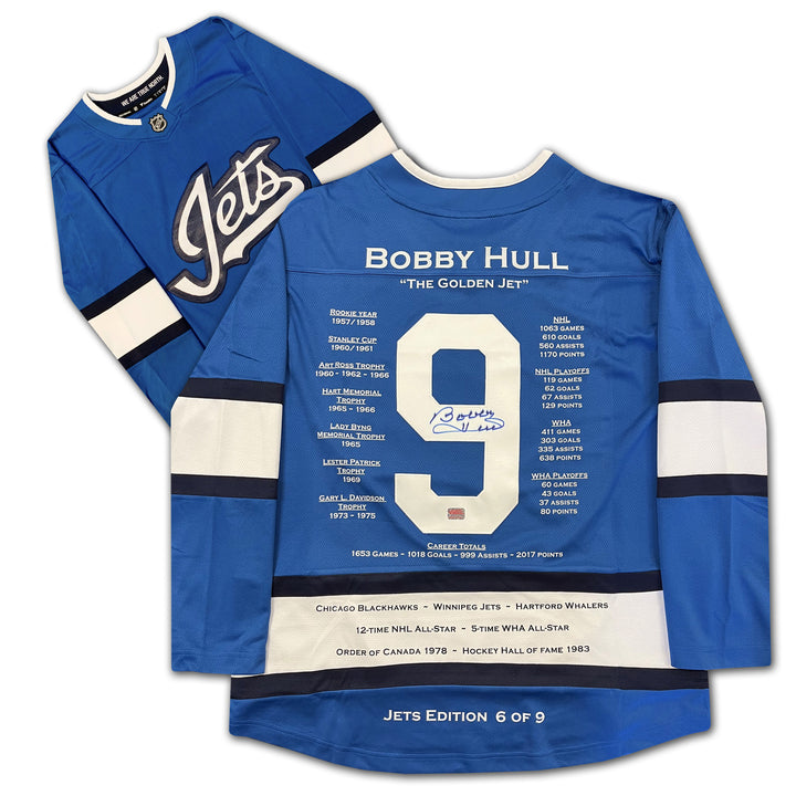 Bobby Hull Signed Career Jersey Winnipeg Jets Edition Of 9, Winnipeg Jets, NHL, Hockey, Autographed, Signed, CJCJH33354