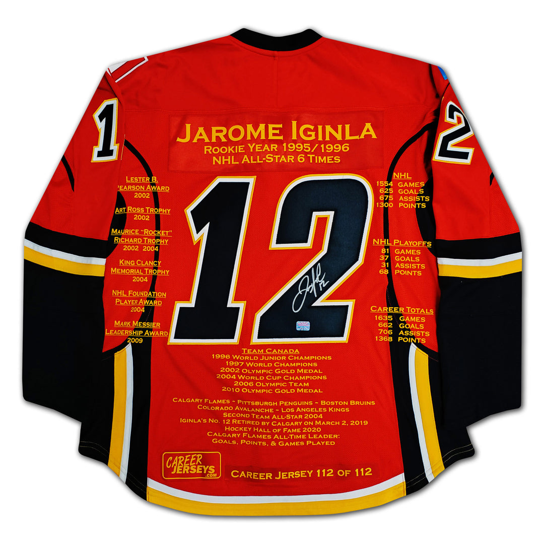Jarome Iginla Career Jersey #112 Of 112 Autographed - Calgary Flames, Calgary Flames, NHL, Hockey, Autographed, Signed, CJPCH32424
