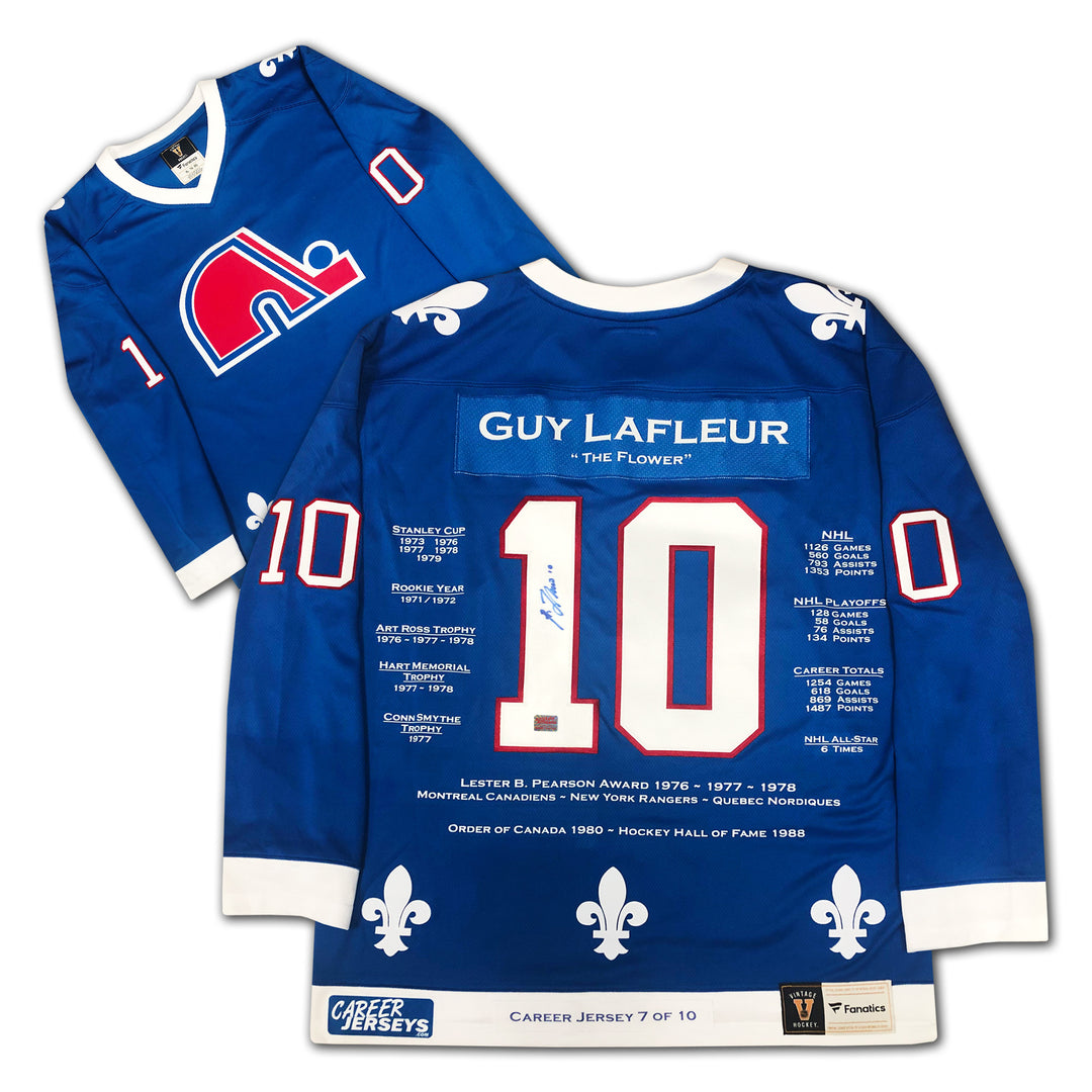Guy Lafleur Quebec Nordiques Career Jersey Ltd Ed /10 Autographed, Quebec Nordiques, NHL, Hockey, Autographed, Signed, CJCJH33020