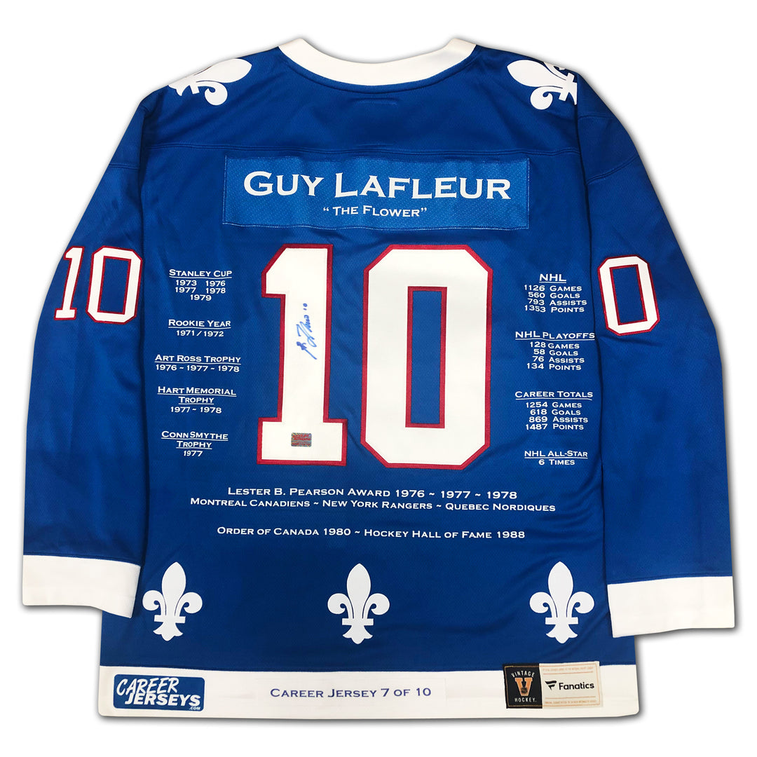 Guy Lafleur Quebec Nordiques Career Jersey Ltd Ed /10 Autographed, Quebec Nordiques, NHL, Hockey, Autographed, Signed, CJCJH33020
