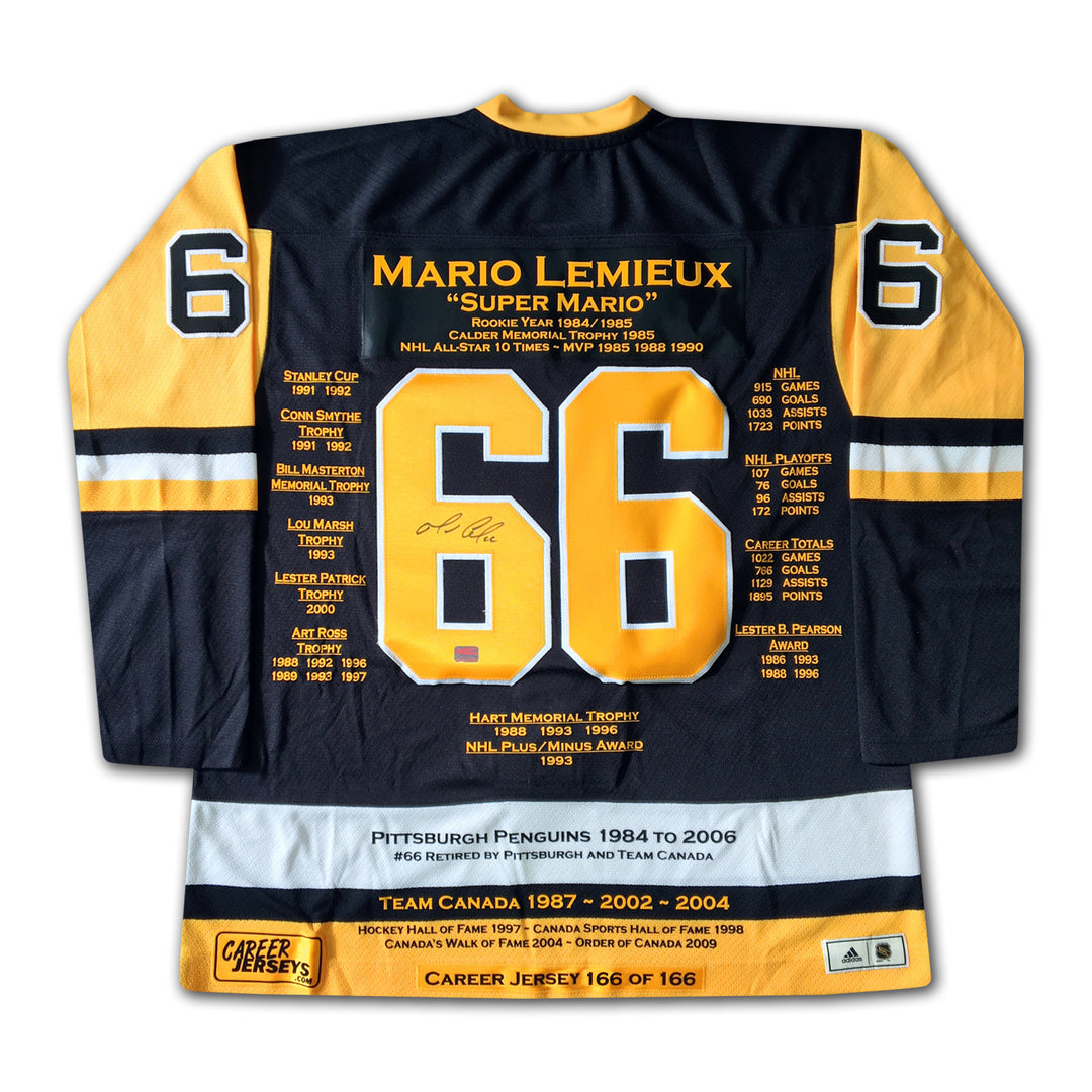 Mario Lemieux Career Jersey #166 Of 166 Autographed - Pittsburgh Penguins, Pittsburgh Penguins, NHL, Hockey, Autographed, Signed, CJPCH32098