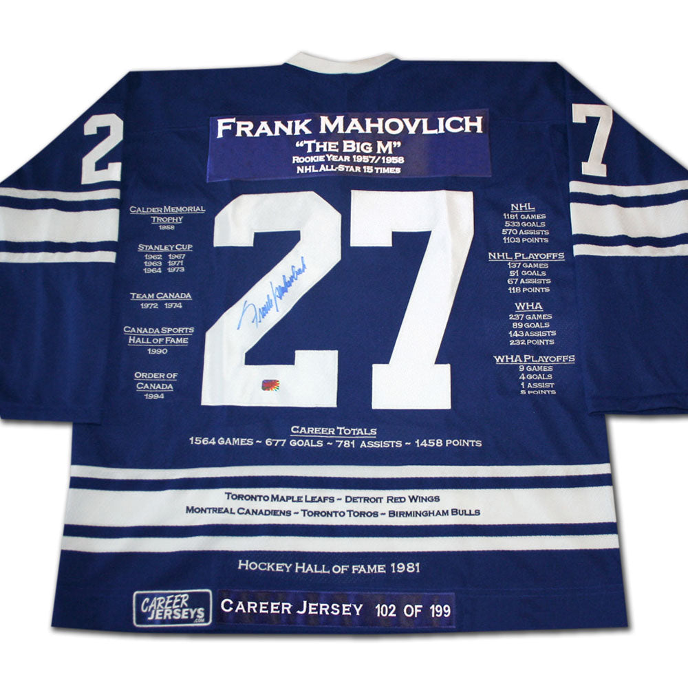 Frank Mahovlich Career Jersey Autographed - Ltd Ed 199 - Toronto Maple Leafs, Toronto Maple Leafs, NHL, Hockey, Autographed, Signed, CJCJH30005