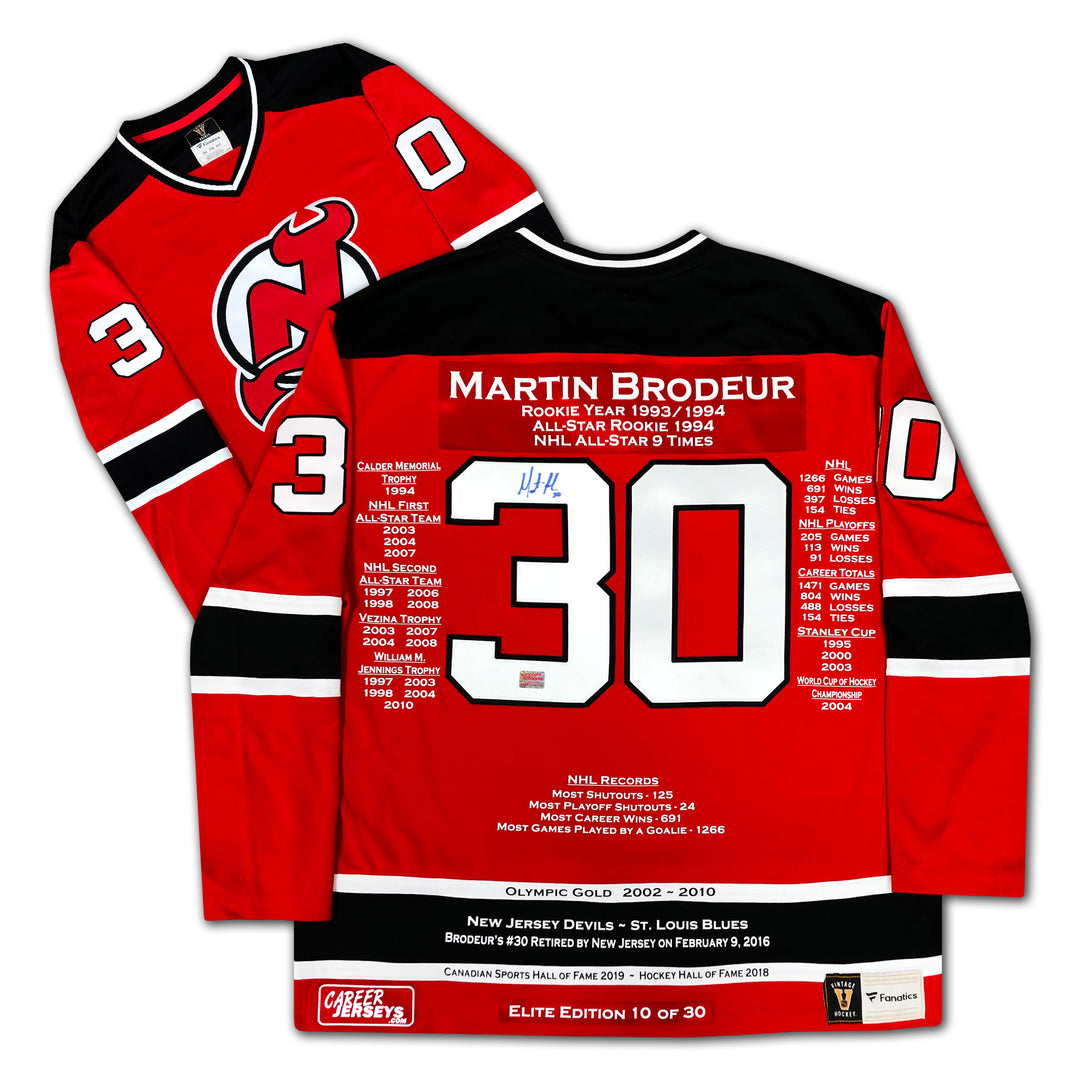 Martin Brodeur Career Jersey Signed Elite Edition Of 30 New Jersey Devils, New Jersey Devils, NHL, Hockey, Autographed, Signed, CJCJH32964