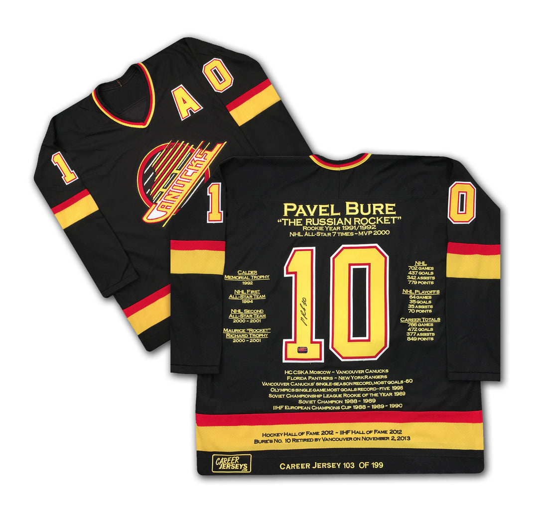 Pavel Bure Career Jersey Autographed - Ltd Ed 199 - Vancouver Canucks, Vancouver Canucks, NHL, Hockey, Autographed, Signed, CJCJH31249