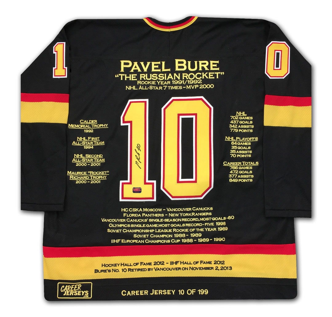 Pavel Bure Career Jersey #10 Of 199 Autographed - Vancouver Canucks, Vancouver Canucks, NHL, Hockey, Autographed, Signed, CJPCH32102