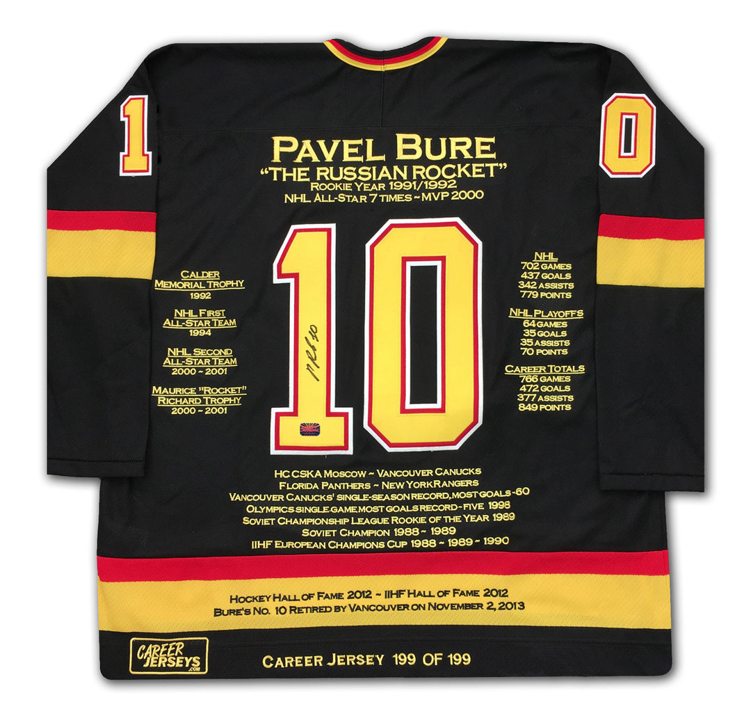 Pavel Bure Career Jersey #199 Of 199 Autographed - Vancouver Canucks, Vancouver Canucks, NHL, Hockey, Autographed, Signed, CJPCH32091