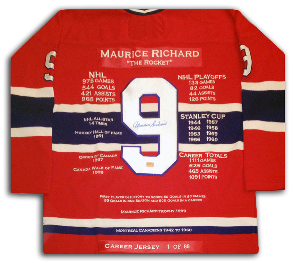 Maurice Richard Career Jersey #1 Of 99 Autographed - Montreal Canadiens, Montreal Canadiens, NHL, Hockey, Autographed, Signed, CJPCH30084