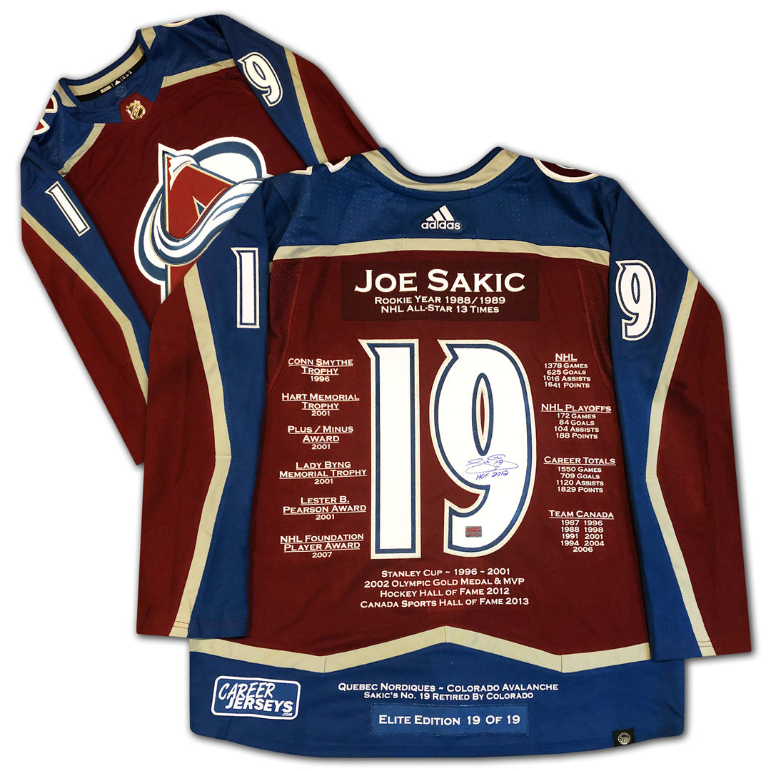 Joe Sakic Career Jersey Burgundy Elite Edition #19 Of 19 Colorado Avalanche, Colorado Avalanche, NHL, Hockey, Autographed, Signed, CJPCH32943